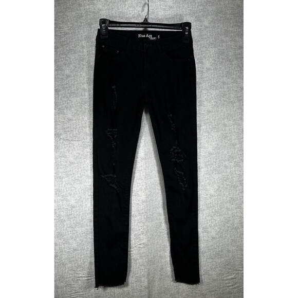 Blue Age Black Denim Distressed Juniors Size 5 Skinny Jeans - Picture 1 of 8